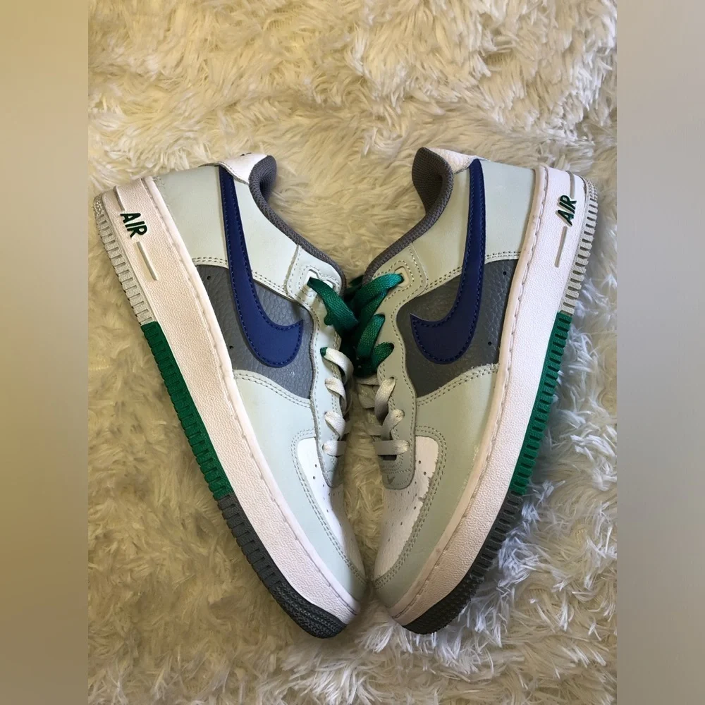 Nike Air Force 1 Low LV8 Light Green Remix (GS) Nike- White, Green, and Blue 5.5
